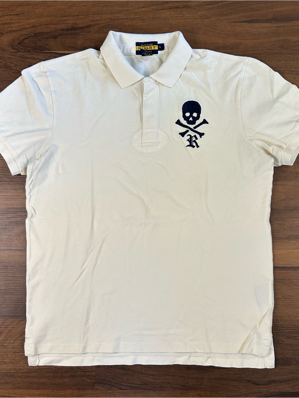 Rugby Ralph Lauren White Polo with Skull and crossbones on Crest
